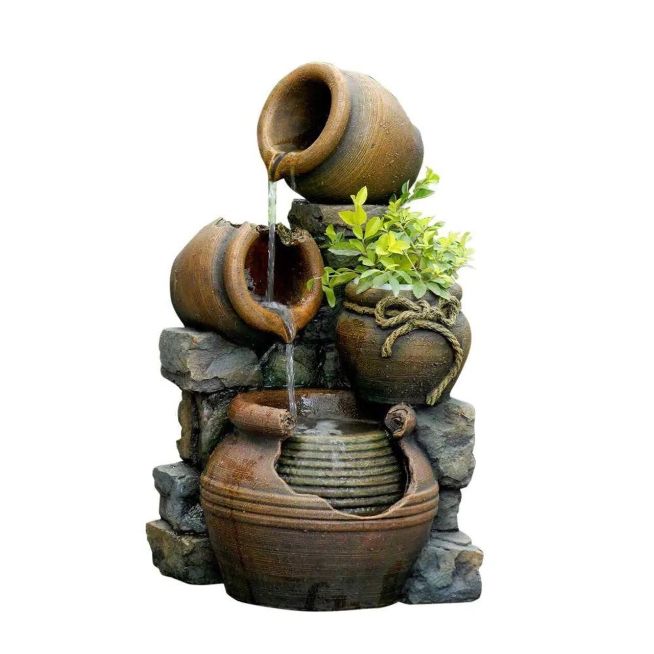 15-Gallon Polyresin Multicolor 2-in-1 Outdoor Water Fountain Planter with 3-Tier Pouring Design